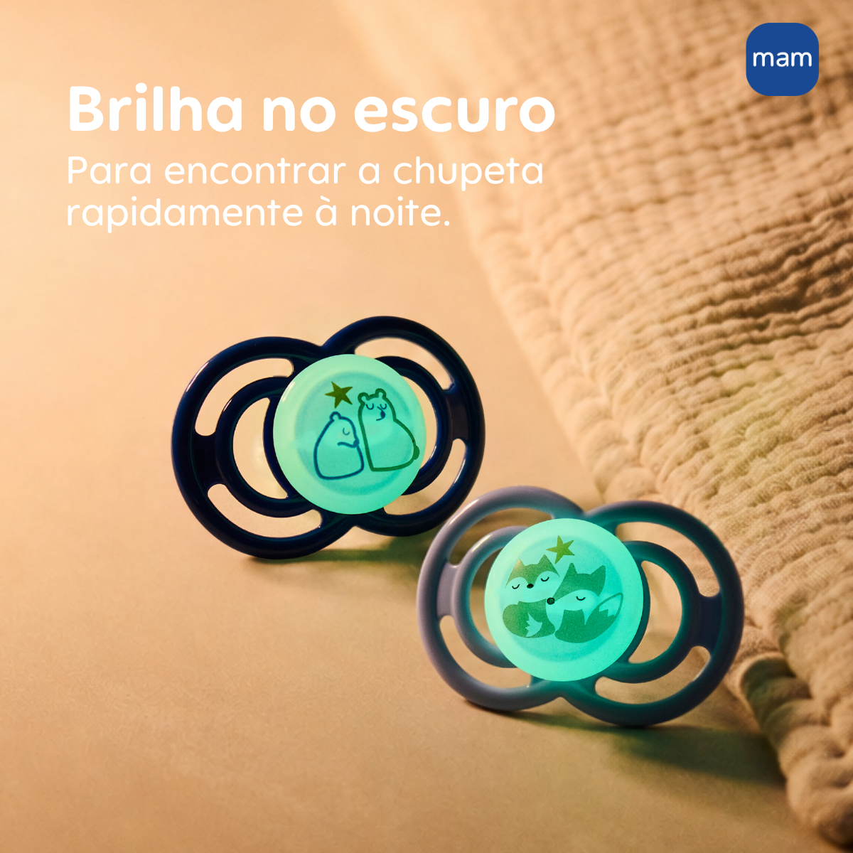Chupeta MAM Perfect Night 6+ Meses com Botão Brilha no Escuro e Caixa Esterilizadora Embalagem Dupla