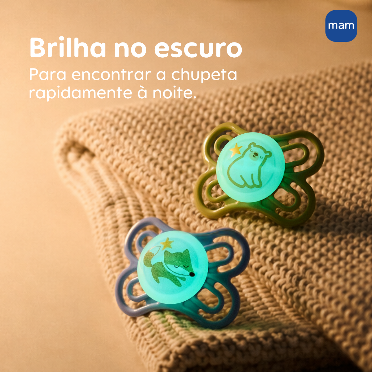 Chupeta MAM Perfect Night 0-6 Meses com Botão Brilha no Escuro e Caixa Esterilizadora Embalagem Dupla