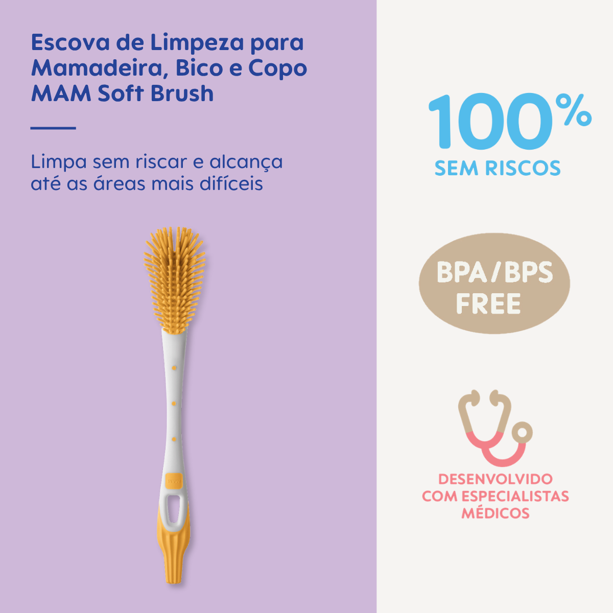 Escova de Limpeza para Mamadeira, Bico e Copo MAM Soft Brush