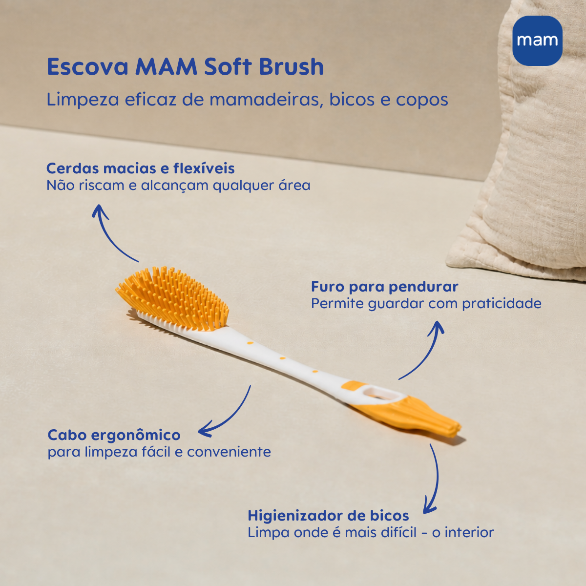 Escova de Limpeza para Mamadeira, Bico e Copo MAM Soft Brush