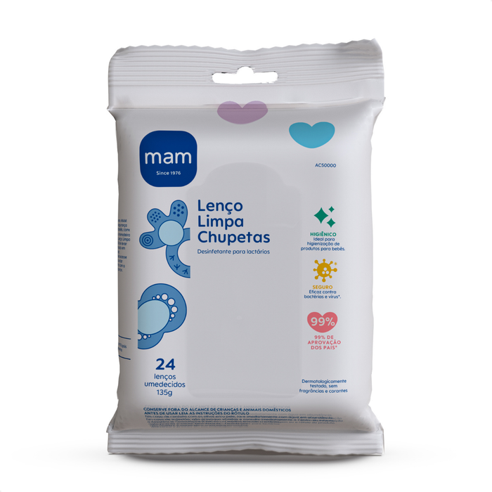 Lenço Umedecido Limpa Chupetas MAM 24 Unidades