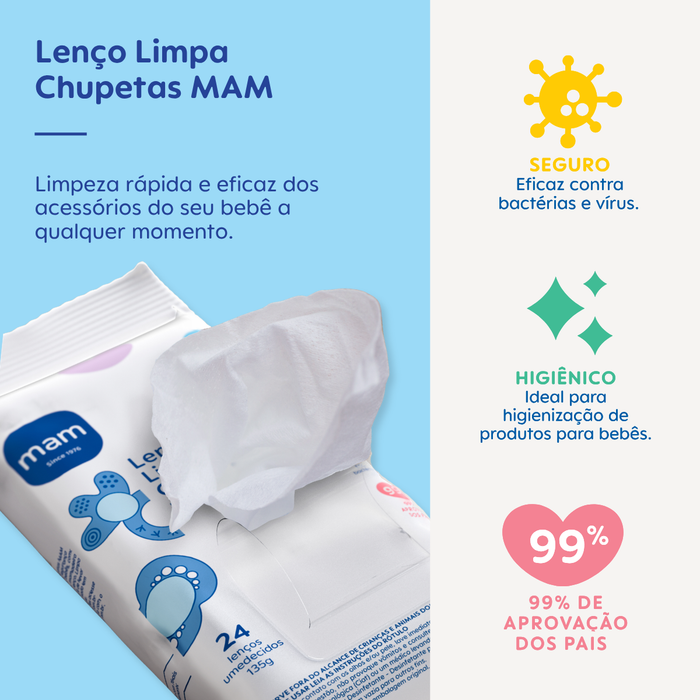 Lenço Umedecido Limpa Chupetas MAM 24 Unidades