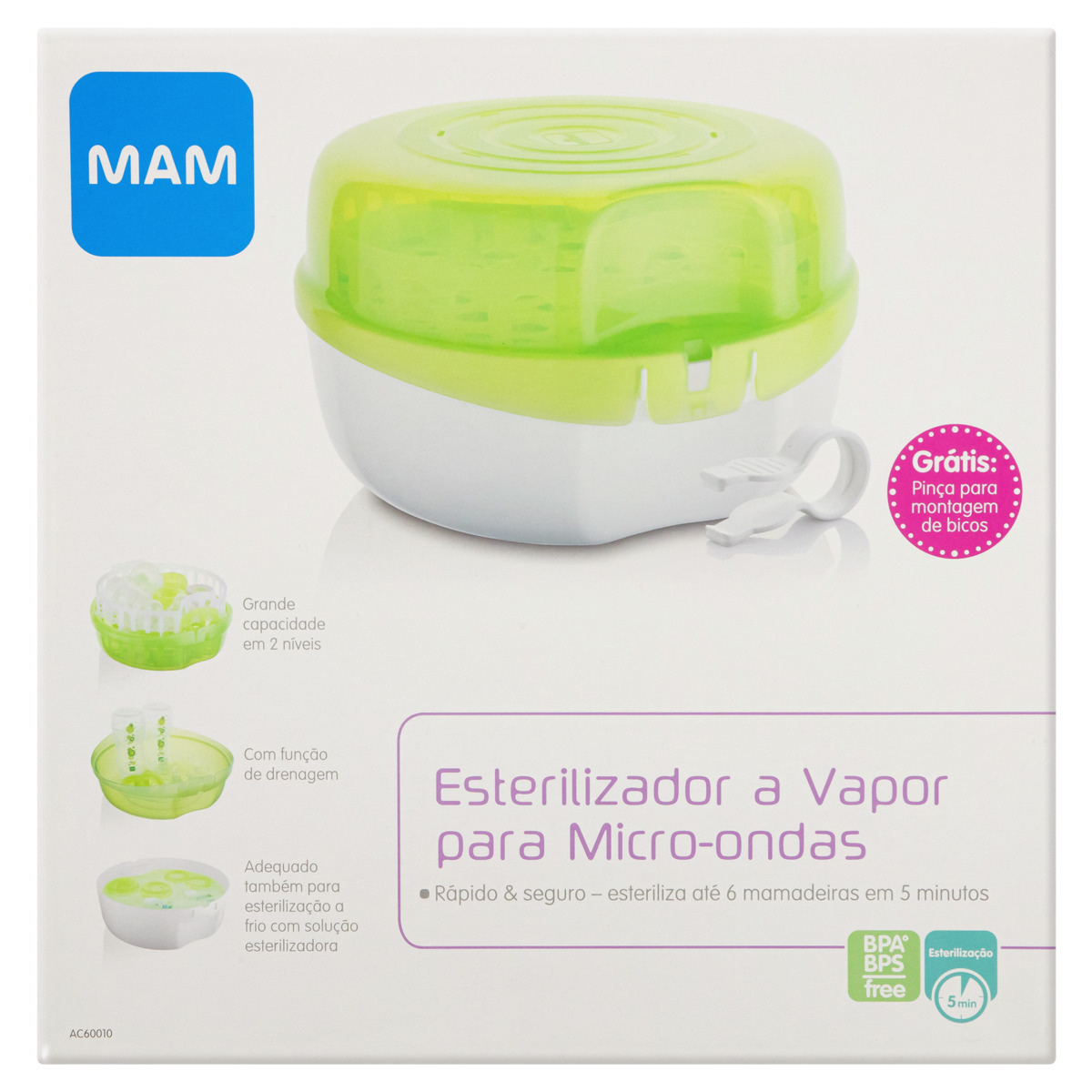 Esterilizador a Vapor MAM para Micro-Ondas Com Pinça