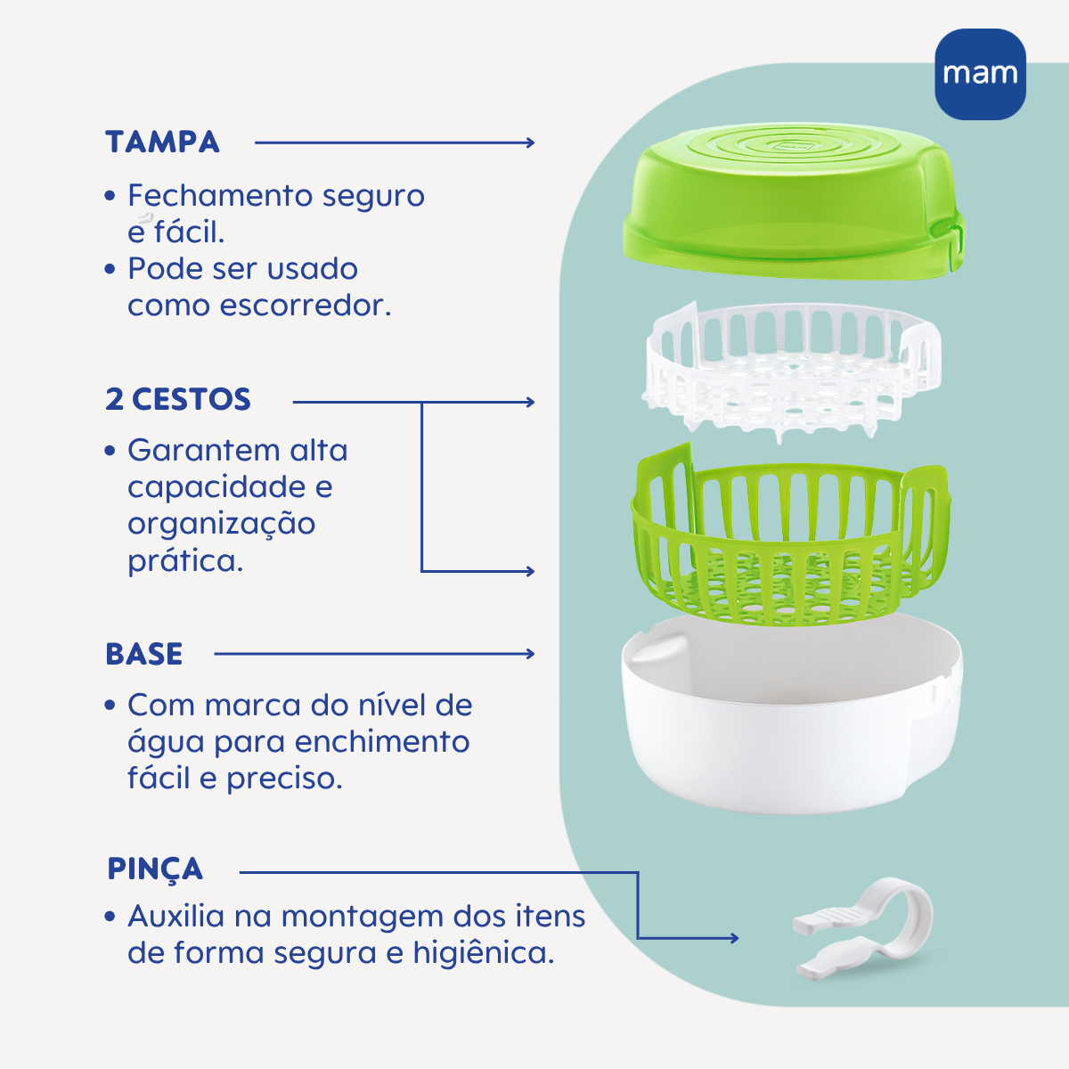 Esterilizador a Vapor MAM para Micro-Ondas Com Pinça