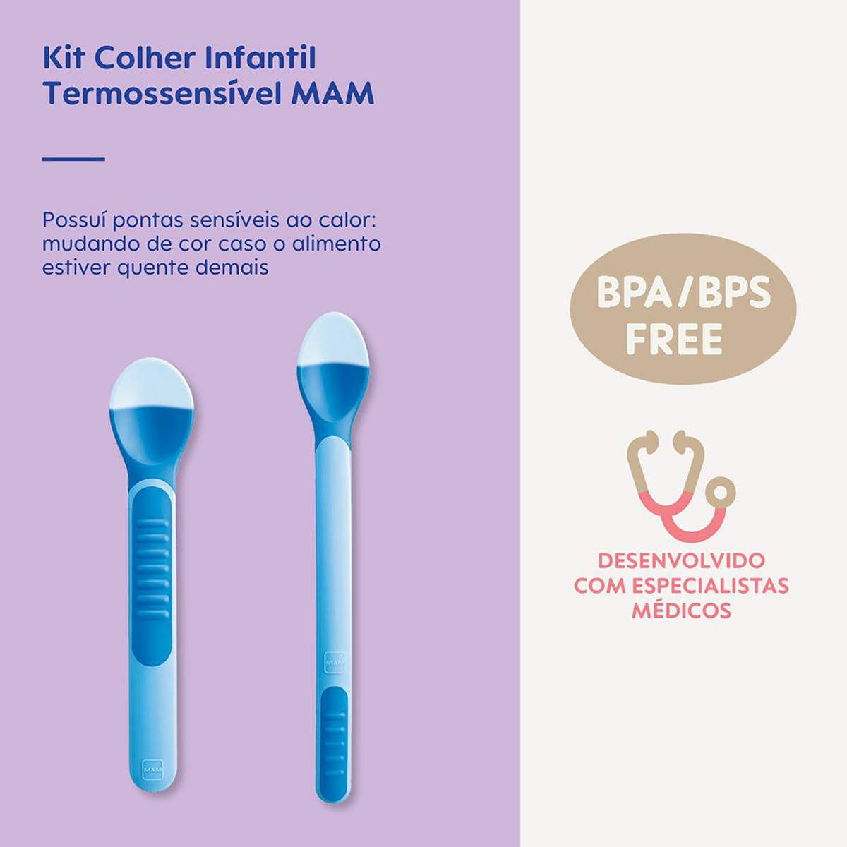 Kit de Colheres Infantis Termossensível MAM Azul