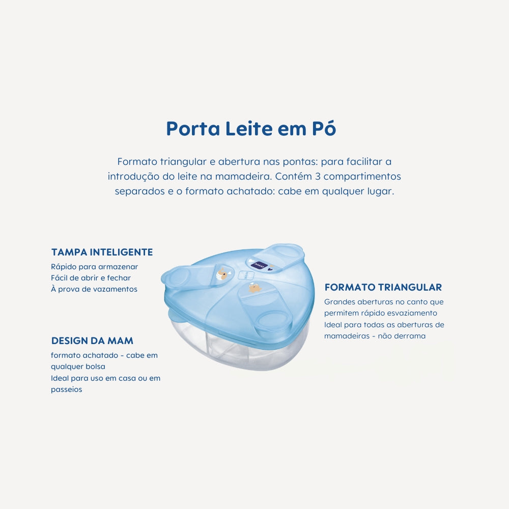 Porta Leite em Pó MAM com 3 Compartimentos e Tampa Azul
