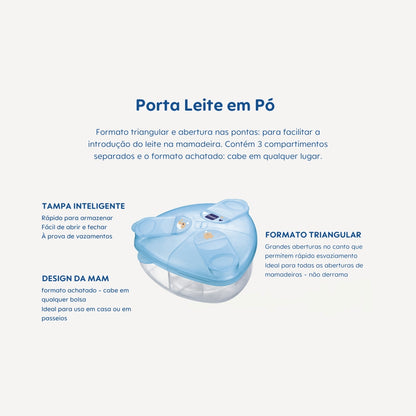 Porta Leite em Pó MAM com 3 Compartimentos e Tampa Azul