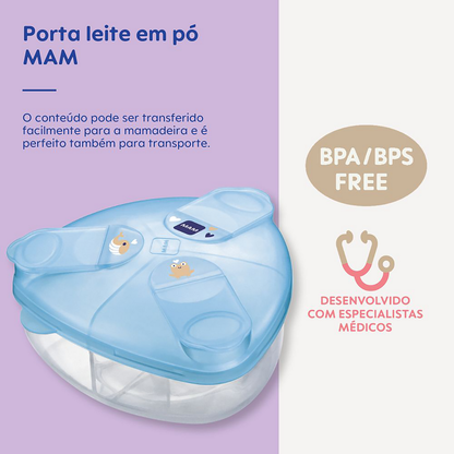 Porta Leite em Pó MAM com 3 Compartimentos e Tampa Azul
