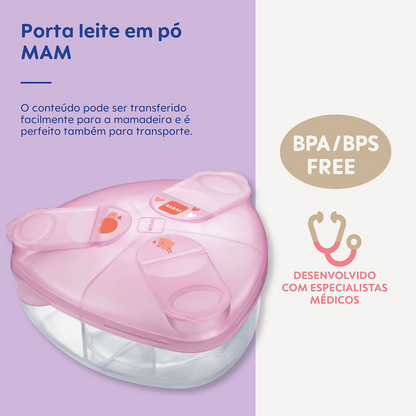 Porta Leite em Pó MAM com 3 Compartimentos e Tampa Rosa