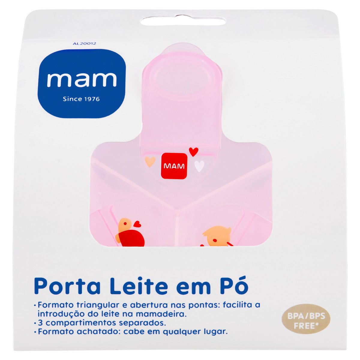 Porta Leite em Pó MAM com 3 Compartimentos e Tampa Rosa