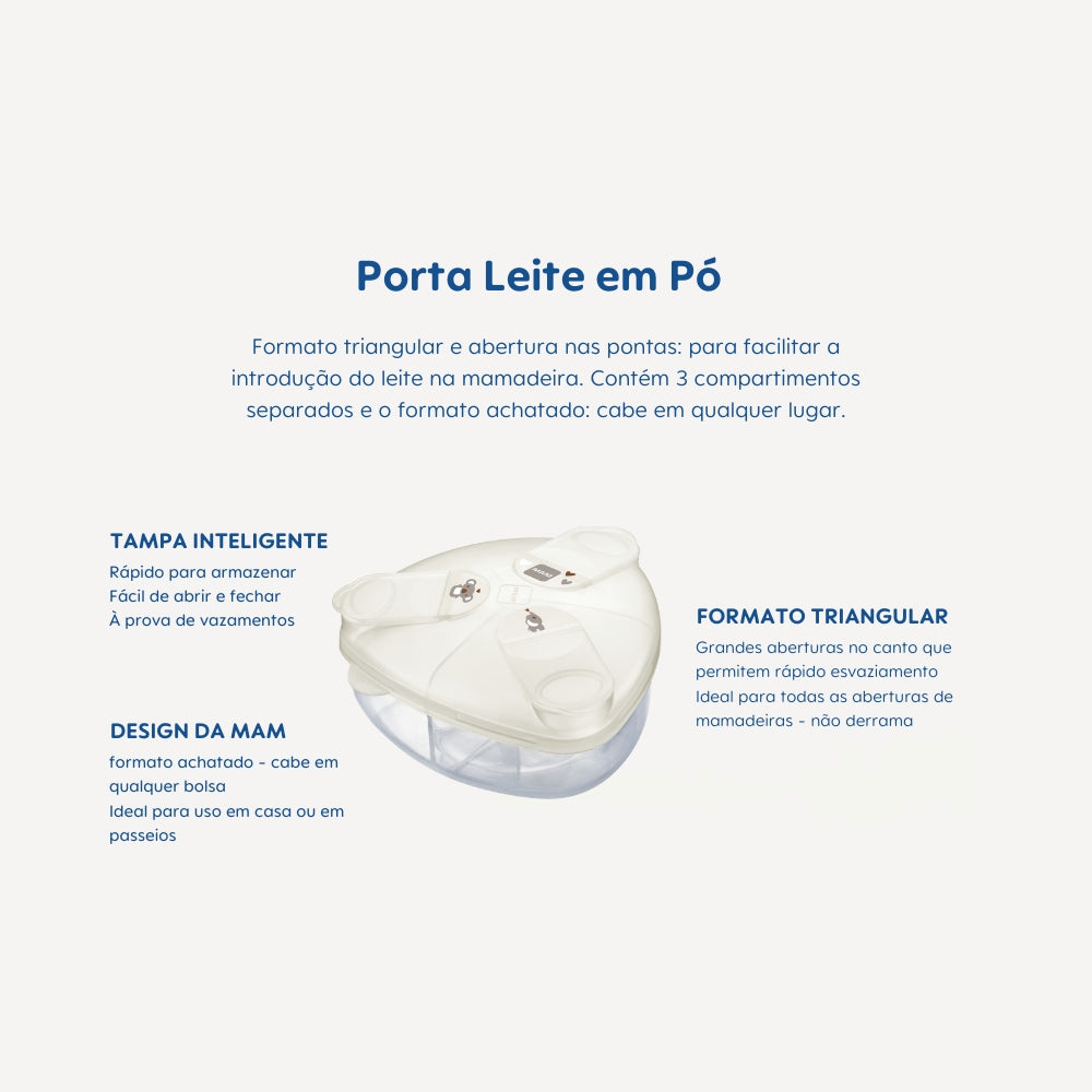 Porta Leite em Pó MAM com 3 Compartimentos e Tampa Neutra