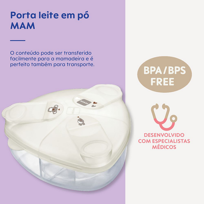 Porta Leite em Pó MAM com 3 Compartimentos e Tampa Neutra