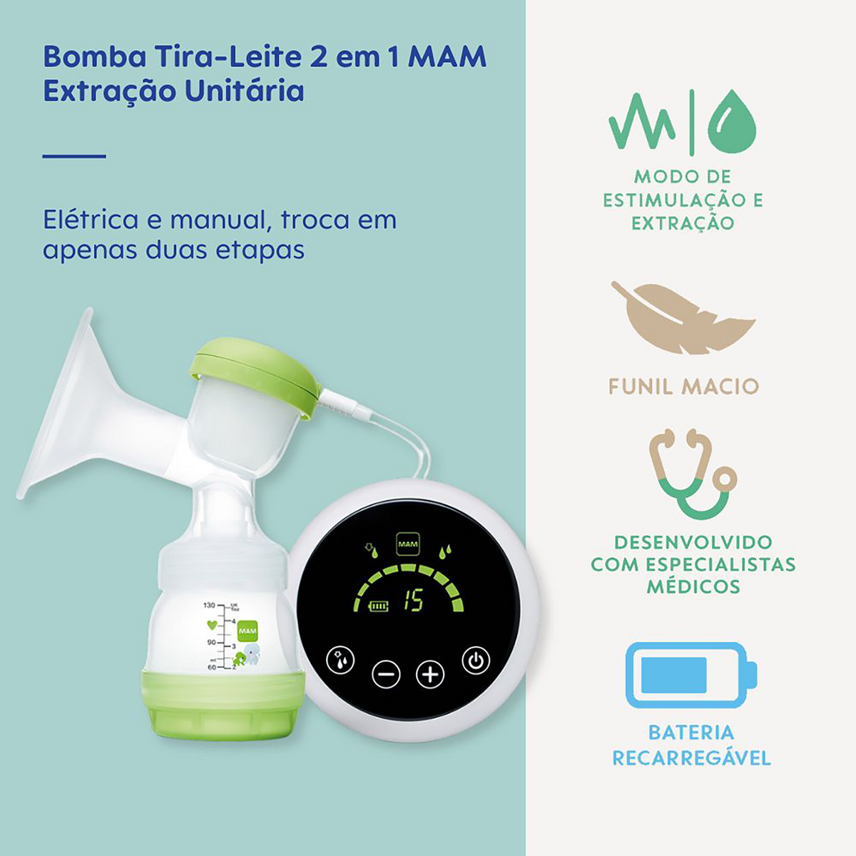 Bomba Tira-Leite 2 em 1 MAM Manual e Elétrica