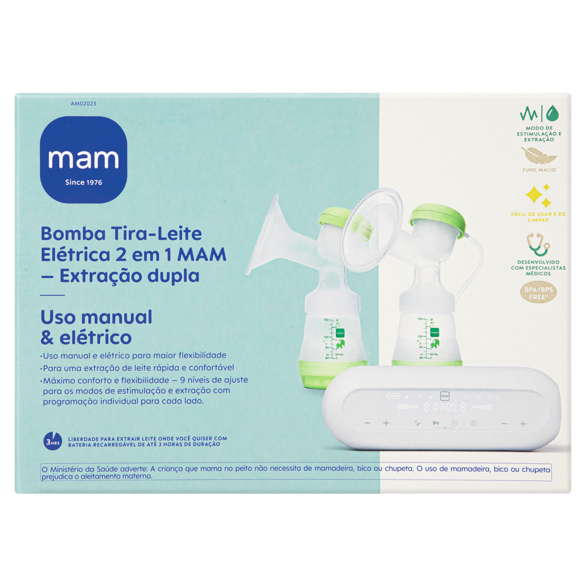 Bomba Tira-Leite  2 em 1 MAM Manual e Elétrica Extração Dupla