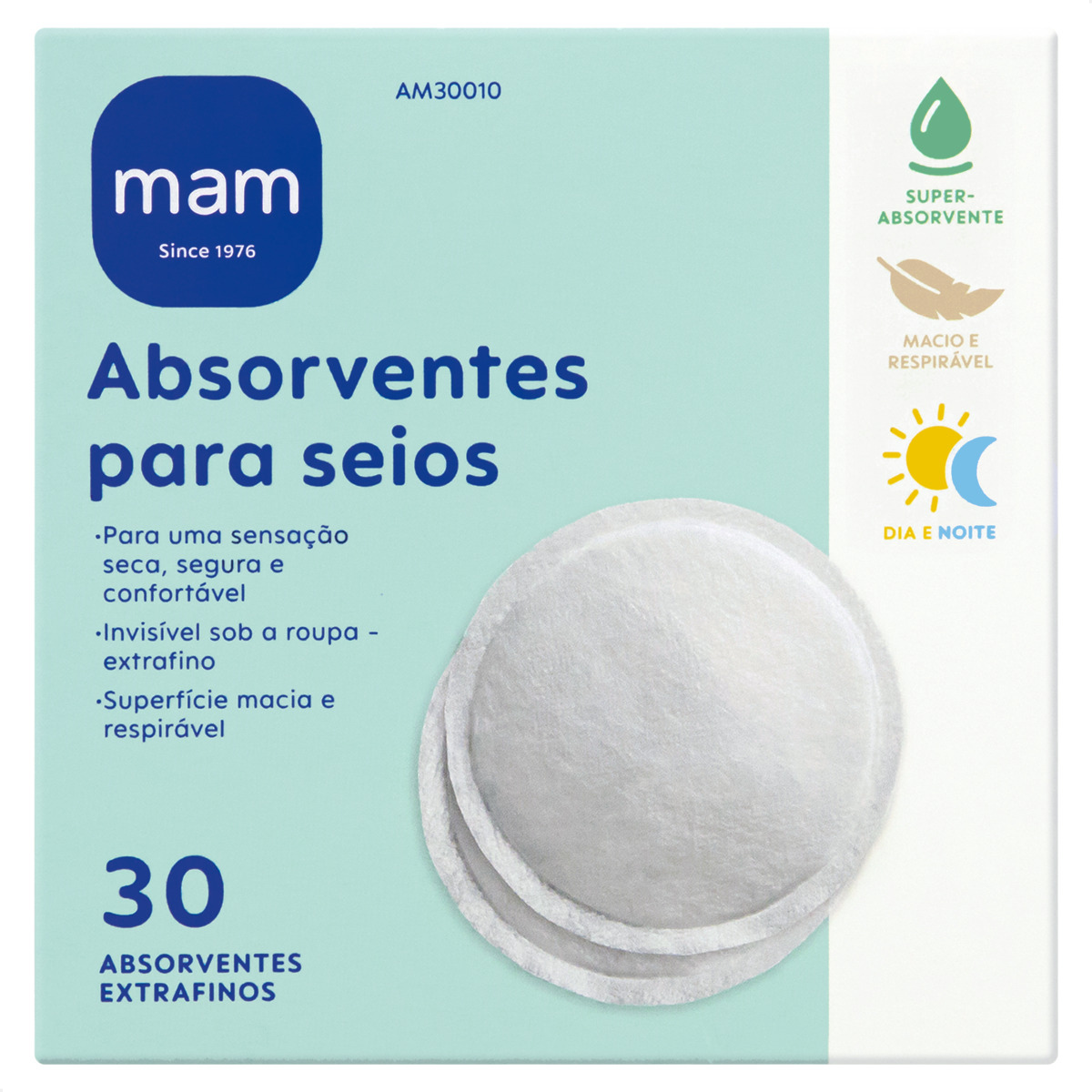 Absorventes Descartáveis para Seios MAM Diurno e Noturno 30 Unidades