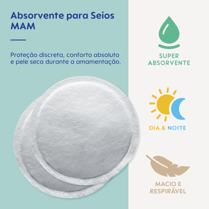 Absorventes Descartáveis para Seios MAM Diurno e Noturno 30 Unidades