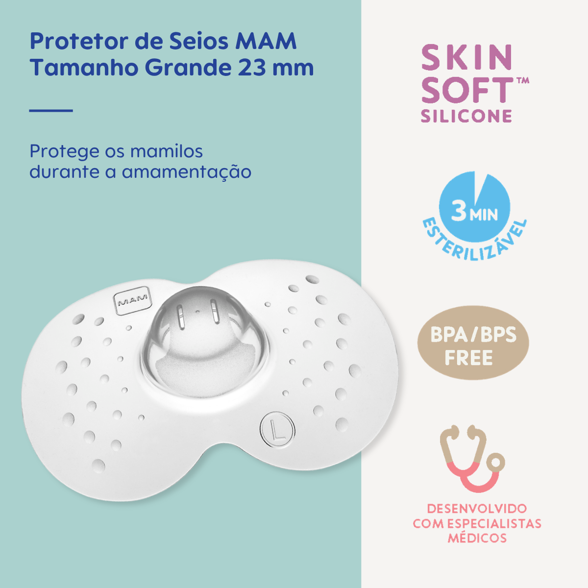 Protetor de Seios MAM Tamanho Grande Silicone Extrafino e Macio 2 Unidades