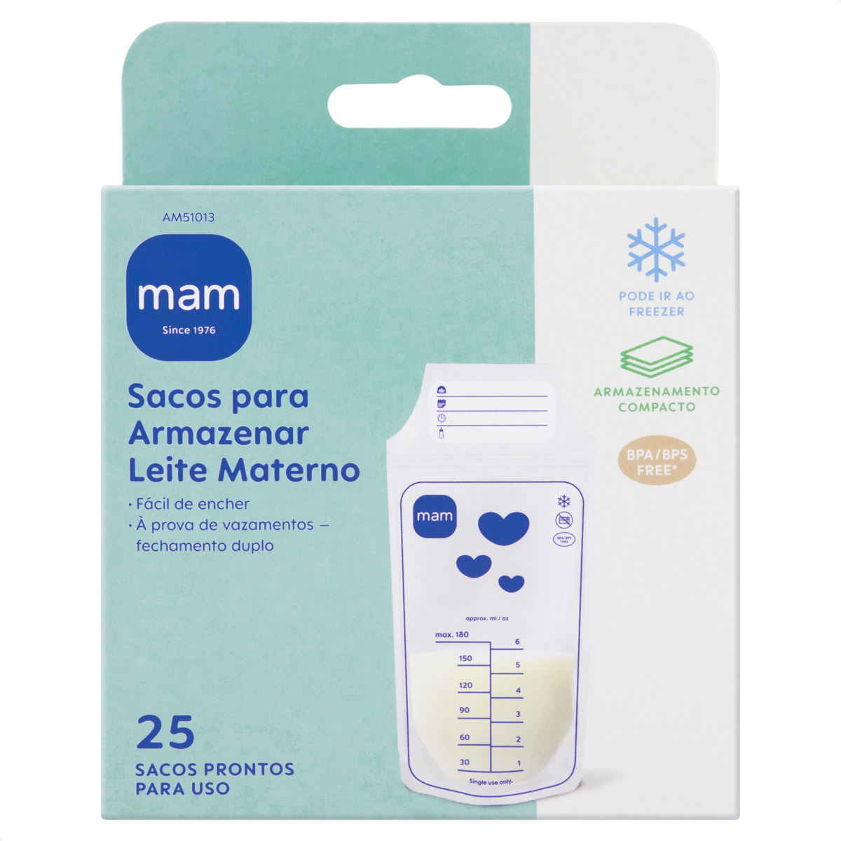 Sacos para Armazenar Leite Materno MAM (25 Unidades de 180ml)