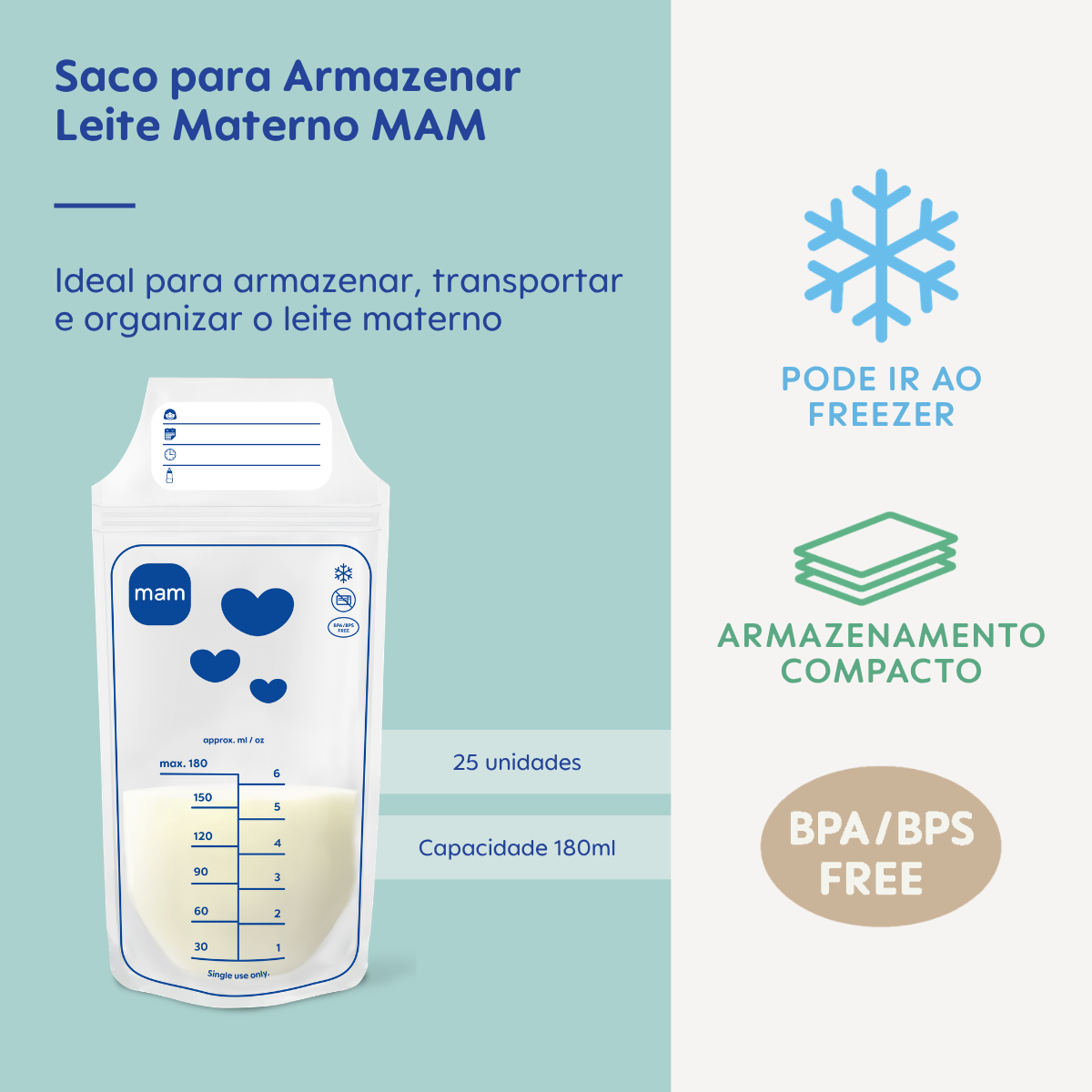 Sacos para Armazenar Leite Materno MAM (25 Unidades de 180ml)