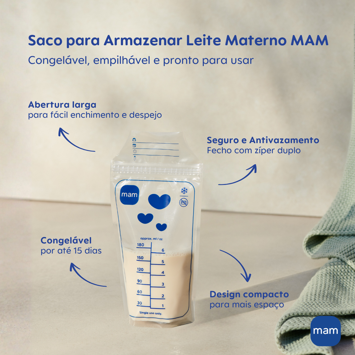 Sacos para Armazenar Leite Materno MAM (25 Unidades de 180ml)