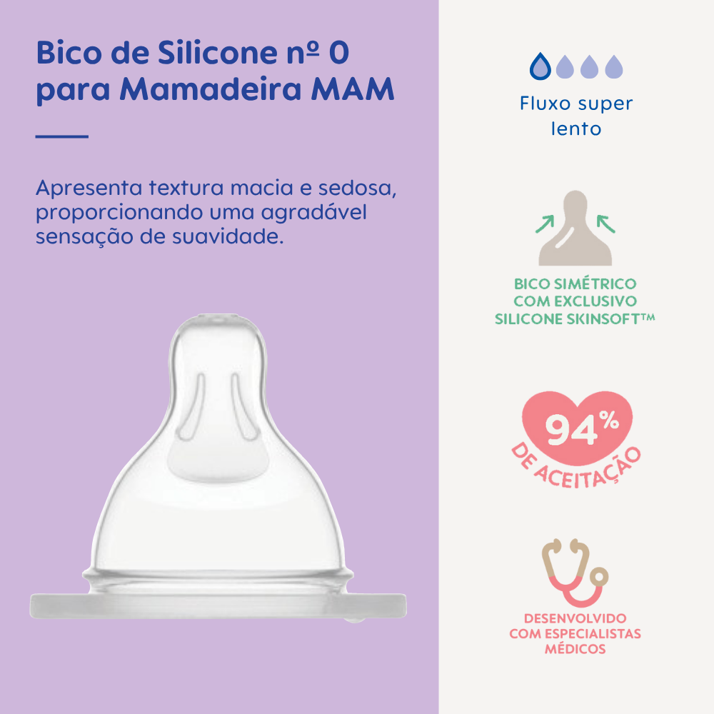 Bico nº 0 para Mamadeira MAM em Silicone Fluxo Super Lento 0+ Meses