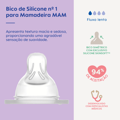 Bico nº 1 para Mamadeira MAM em Silicone Fluxo Lento 0+ Meses