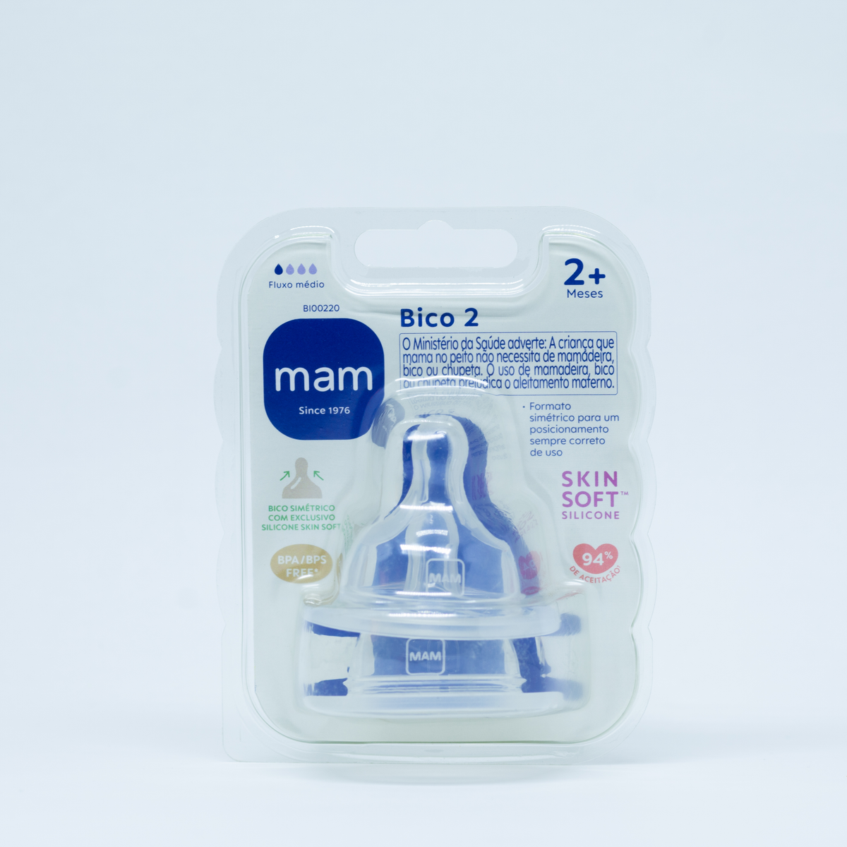 Kit 2 Bicos nº 2 para Mamadeira MAM em Silicone Fluxo Médio 2+ Meses