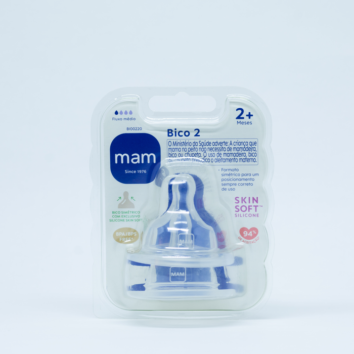 Kit 2 Bicos nº 2 para Mamadeira MAM em Silicone Fluxo Médio 2+ Meses