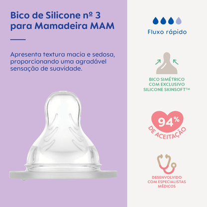 Bico nº 3 para Mamadeira MAM em Silicone Fluxo Rápido 4+ Meses