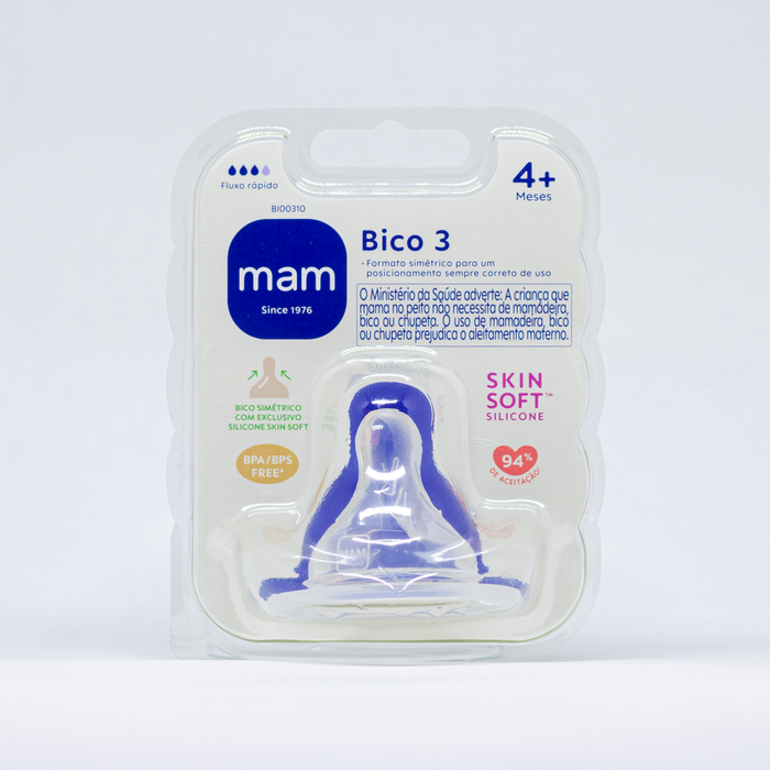 Bico nº 3 para Mamadeira MAM em Silicone Fluxo Rápido 4+ Meses