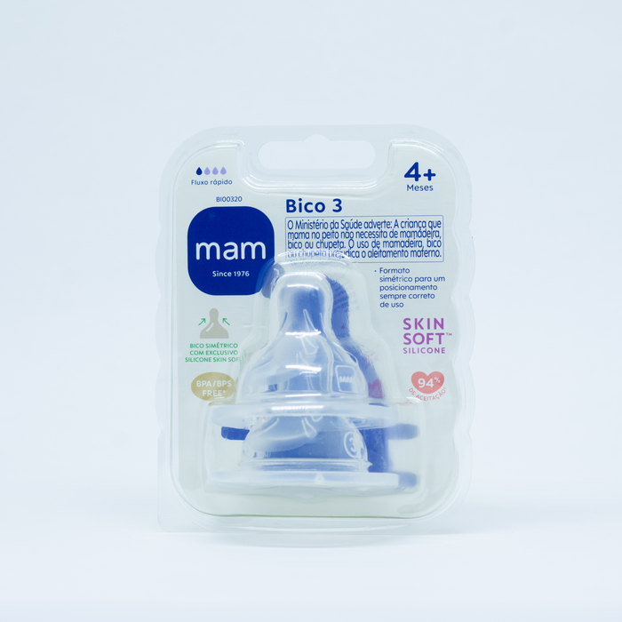 Kit 2 Bicos nº 3 para Mamadeira MAM em Silicone Fluxo Rápido 4+ Meses