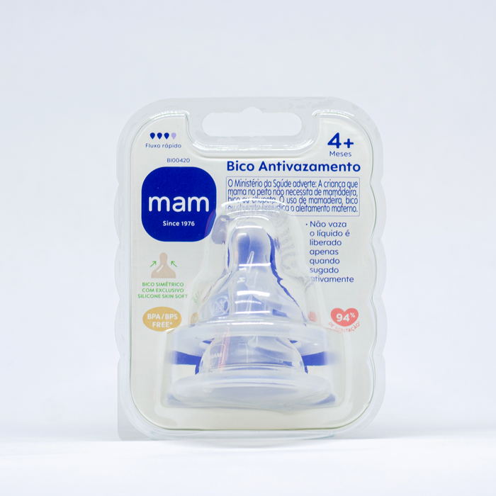 Kit 2 Bicos Antivazamento para Mamadeira MAM em Silicone Fluxo Rápido 4+ Meses