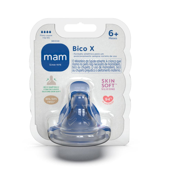 Bico X para Mamadeira MAM em Silicone Fluxo Super Rápido 6+ Meses