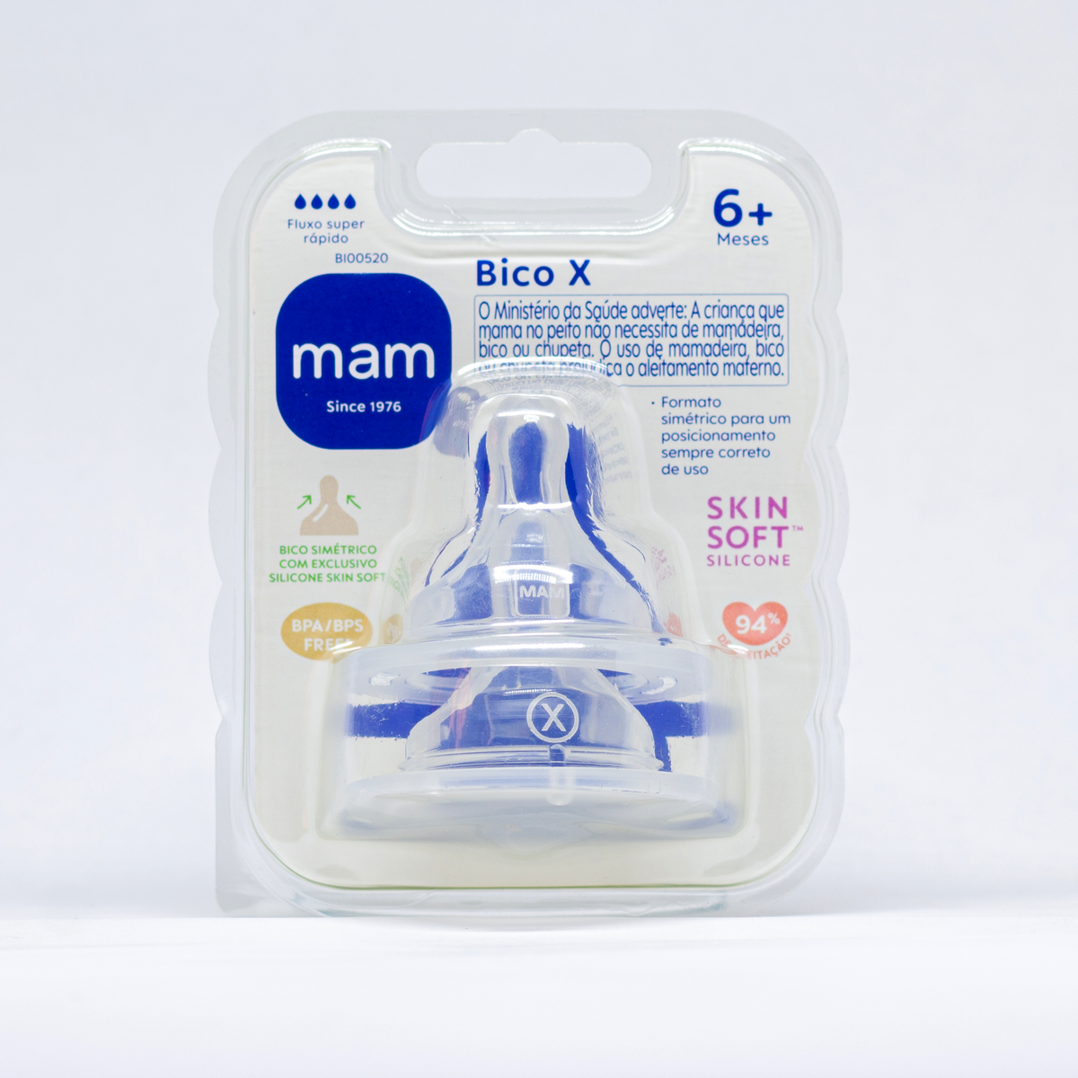 Kit 2 Bicos X para Mamadeira MAM em Silicone Fluxo Super Rápido 6+ Meses