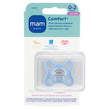 Chupeta MAM Comfort 100% Silicone 0-2 Meses Azul com Caixa Esterilizadora