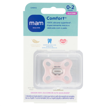 Chupeta MAM Comfort 100% Silicone 0-2 Meses Rosa com Caixa Esterilizadora
