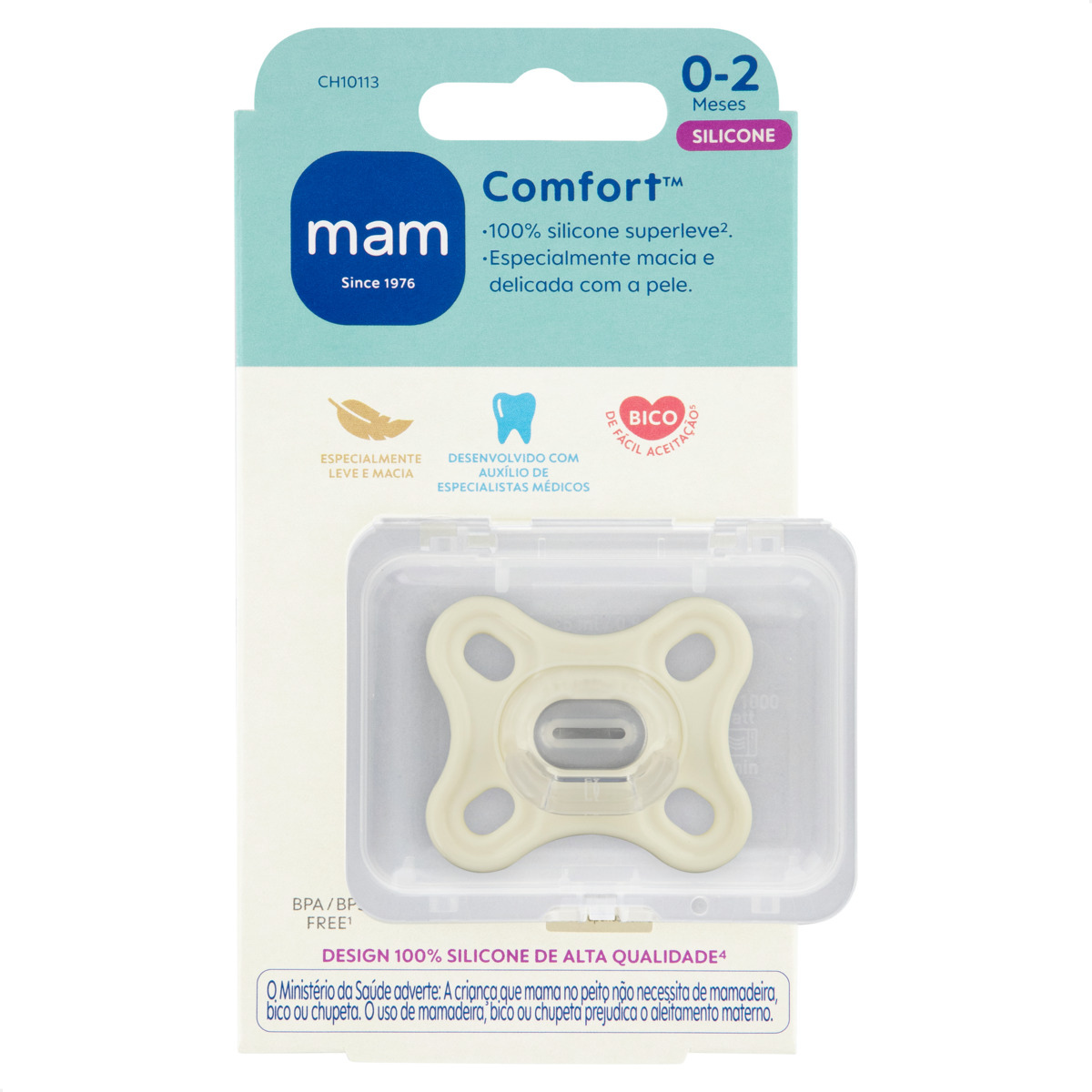Chupeta MAM Comfort 100% Silicone 0-2 Meses Neutra com Caixa Esterilizadora