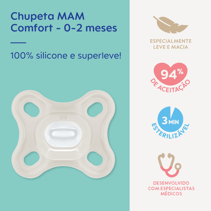 Chupeta MAM Comfort 100% Silicone 0-2 Meses Neutra com Caixa Esterilizadora