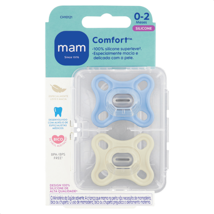 Chupeta MAM Comfort 100% Silicone 0-2 Meses com Caixa Esterilizadora Embalagem Dupla