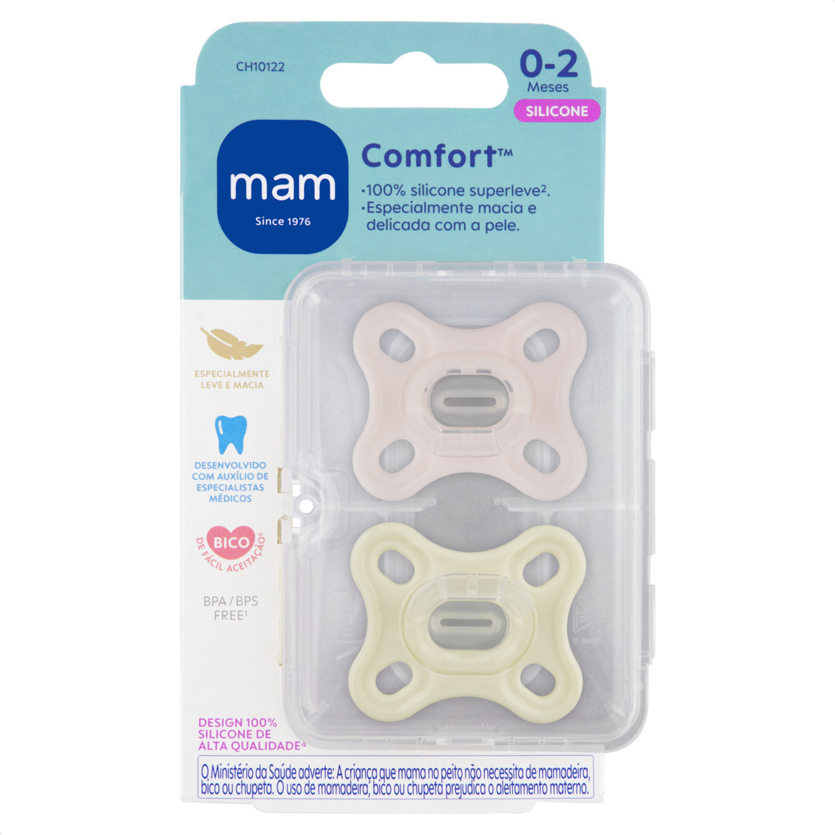 Chupeta MAM Comfort 100% Silicone 0-2 Meses com Caixa Esterilizadora Embalagem Dupla