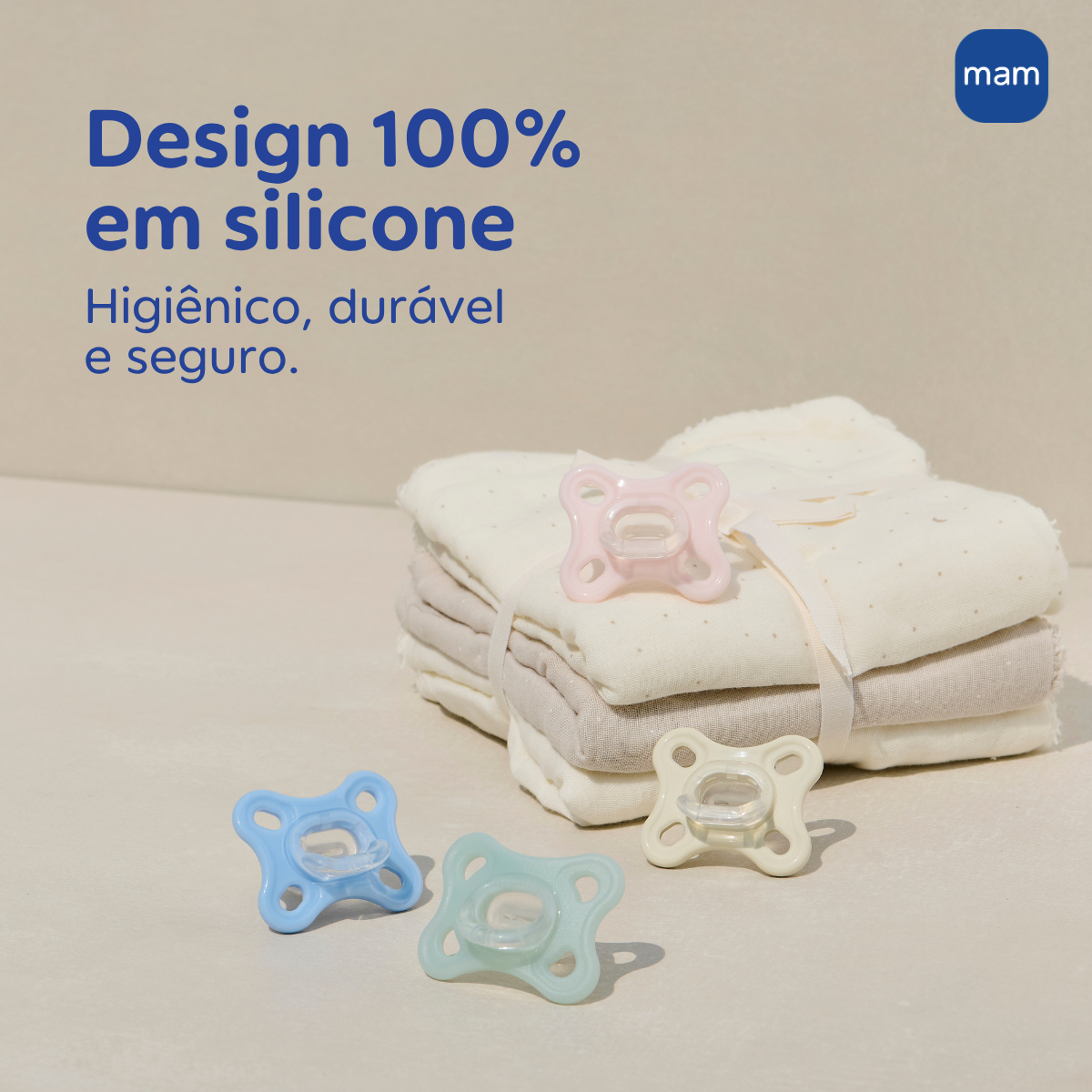 Chupeta MAM Comfort 100% Silicone 0-6 Meses Azul com Caixa Esterilizadora