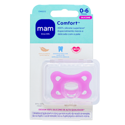 Chupeta MAM Comfort 100% Silicone 0-6 Meses Rosa com Caixa Esterilizadora