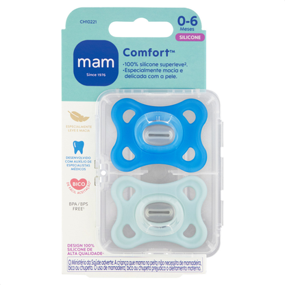 Chupeta MAM Comfort 100% Silicone 0-6 Meses com Caixa Esterilizadora Embalagem Dupla