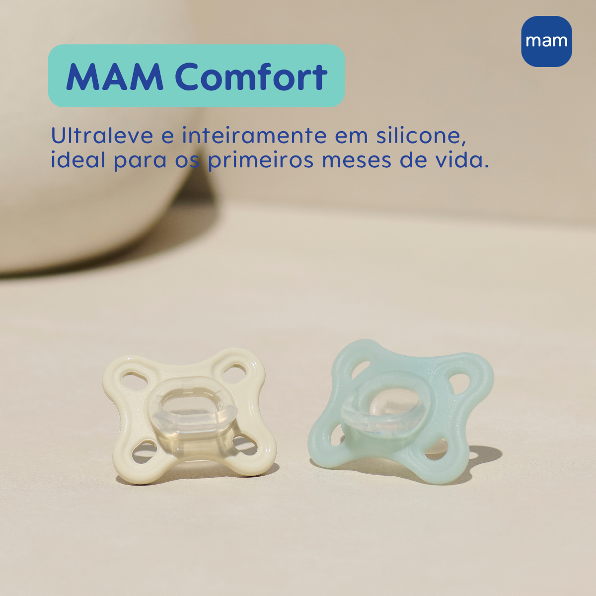Chupeta MAM Comfort 100% Silicone 0-6 Meses com Caixa Esterilizadora Embalagem Dupla