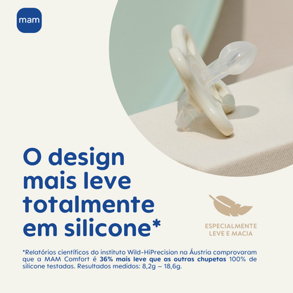 Chupeta MAM Comfort 100% Silicone 0-6 Meses com Caixa Esterilizadora Embalagem Dupla