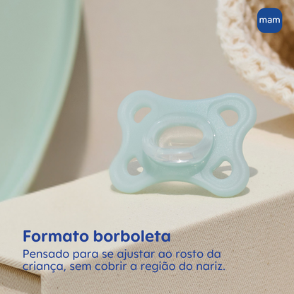 Chupeta MAM Comfort 100% Silicone 0-6 Meses com Caixa Esterilizadora Embalagem Dupla