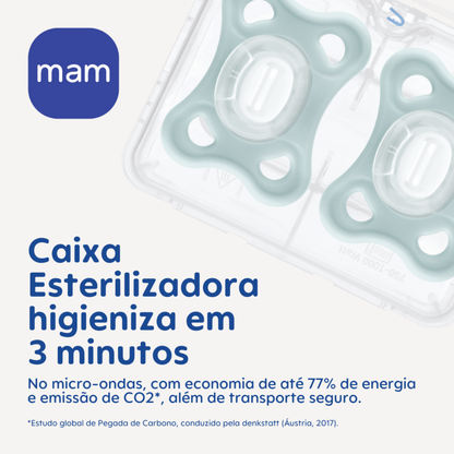 Chupeta MAM Comfort 100% Silicone 0-6 Meses com Caixa Esterilizadora Embalagem Dupla