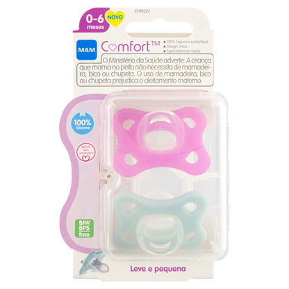 Chupeta MAM Comfort 100% Silicone 0-6 Meses com Caixa Esterilizadora Embalagem Dupla