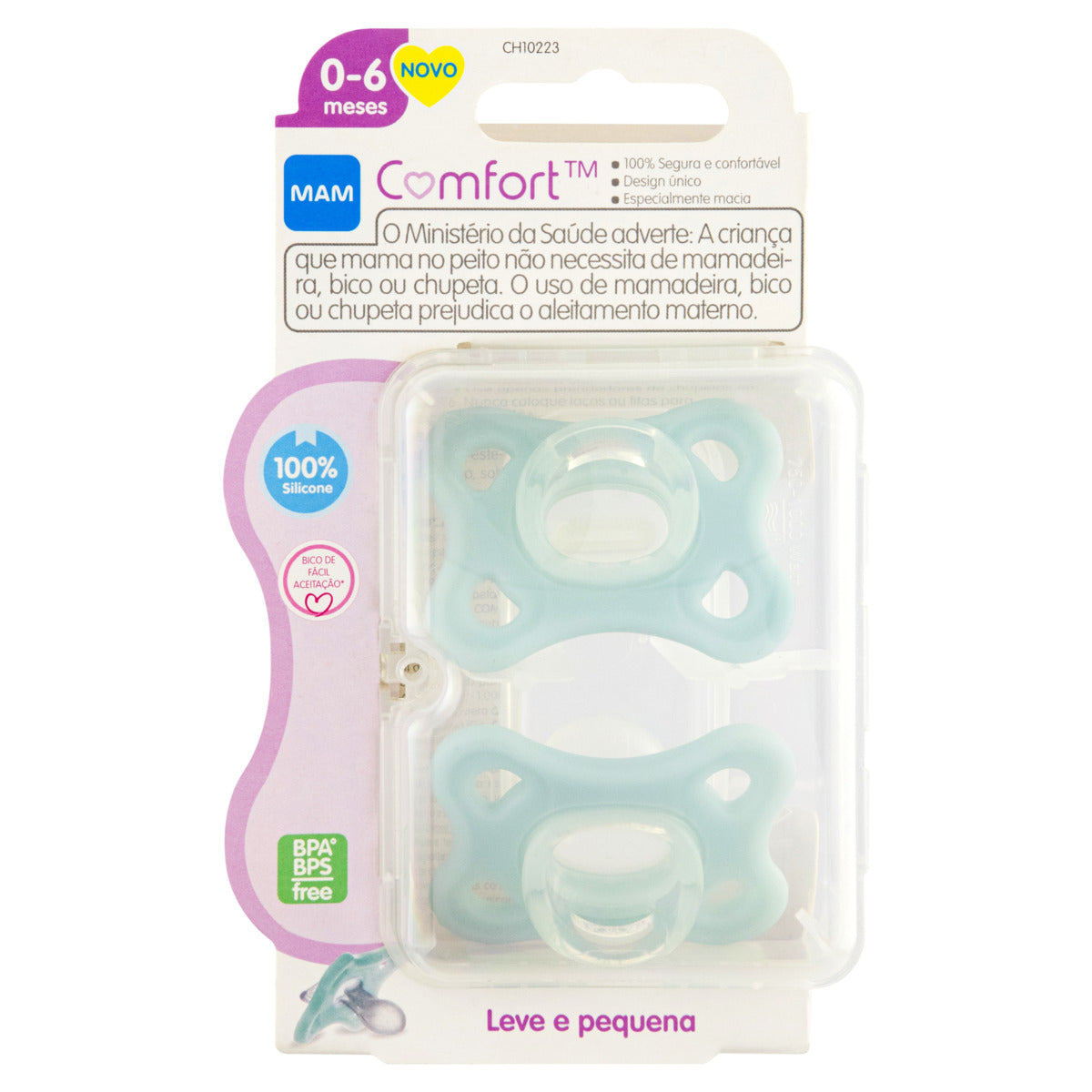 Chupeta MAM Comfort 100% Silicone 0-6 Meses com Caixa Esterilizadora Embalagem Dupla