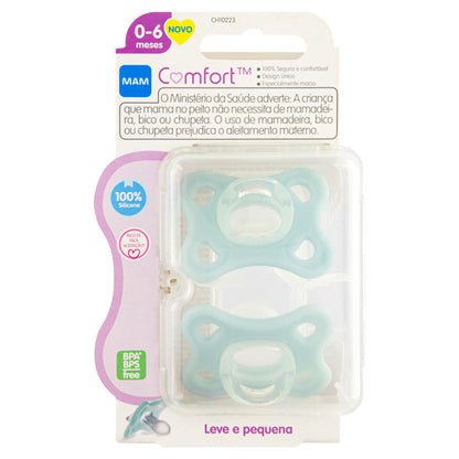 Chupeta MAM Comfort 100% Silicone 0-6 Meses com Caixa Esterilizadora Embalagem Dupla